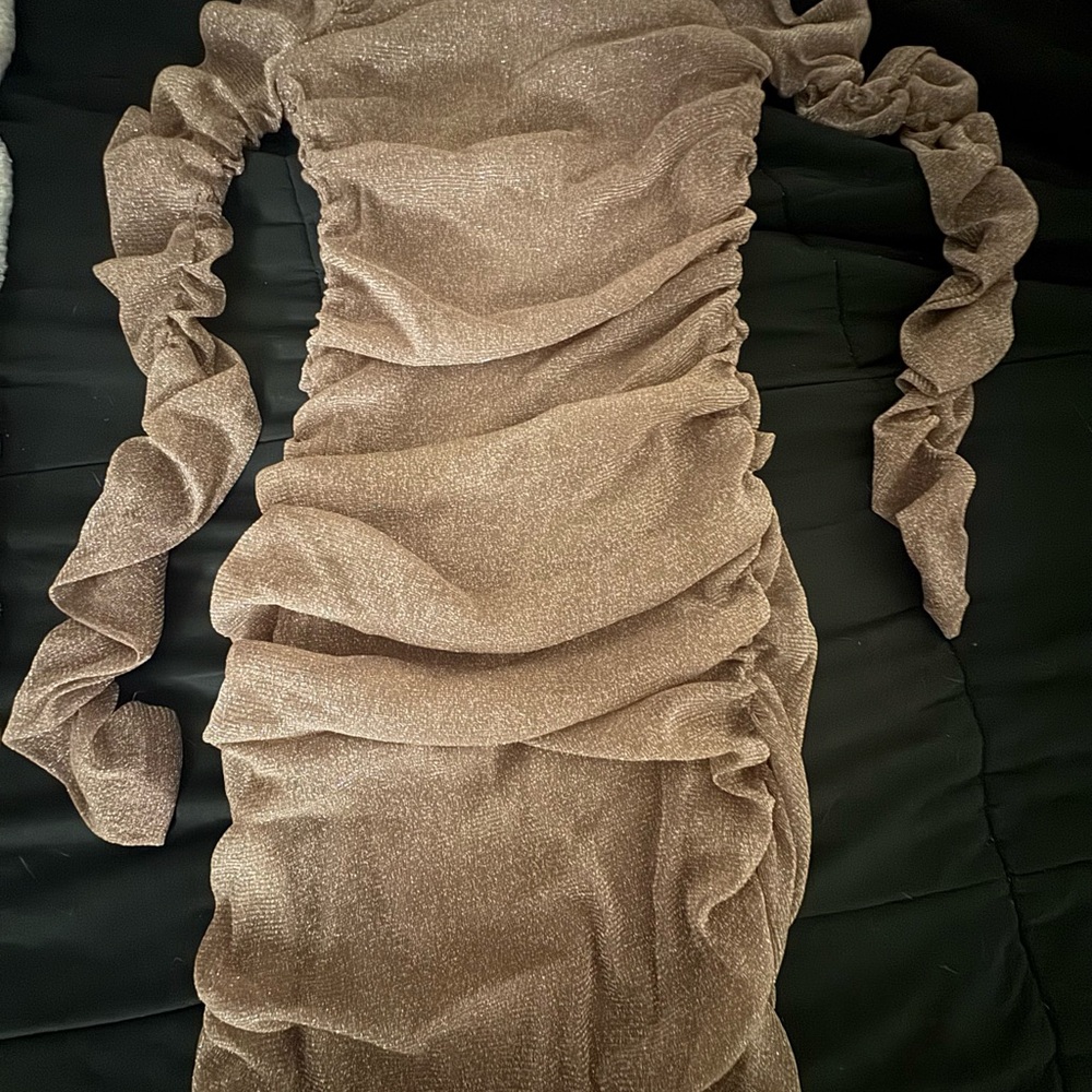 Elegant Ruched Tan Dress